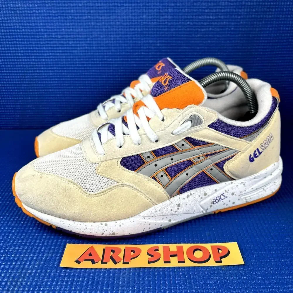 🔴 ASICS GEL SAGA PHOENIX Men`s Size 8.5 White Purple Grey Running Shoes H423N